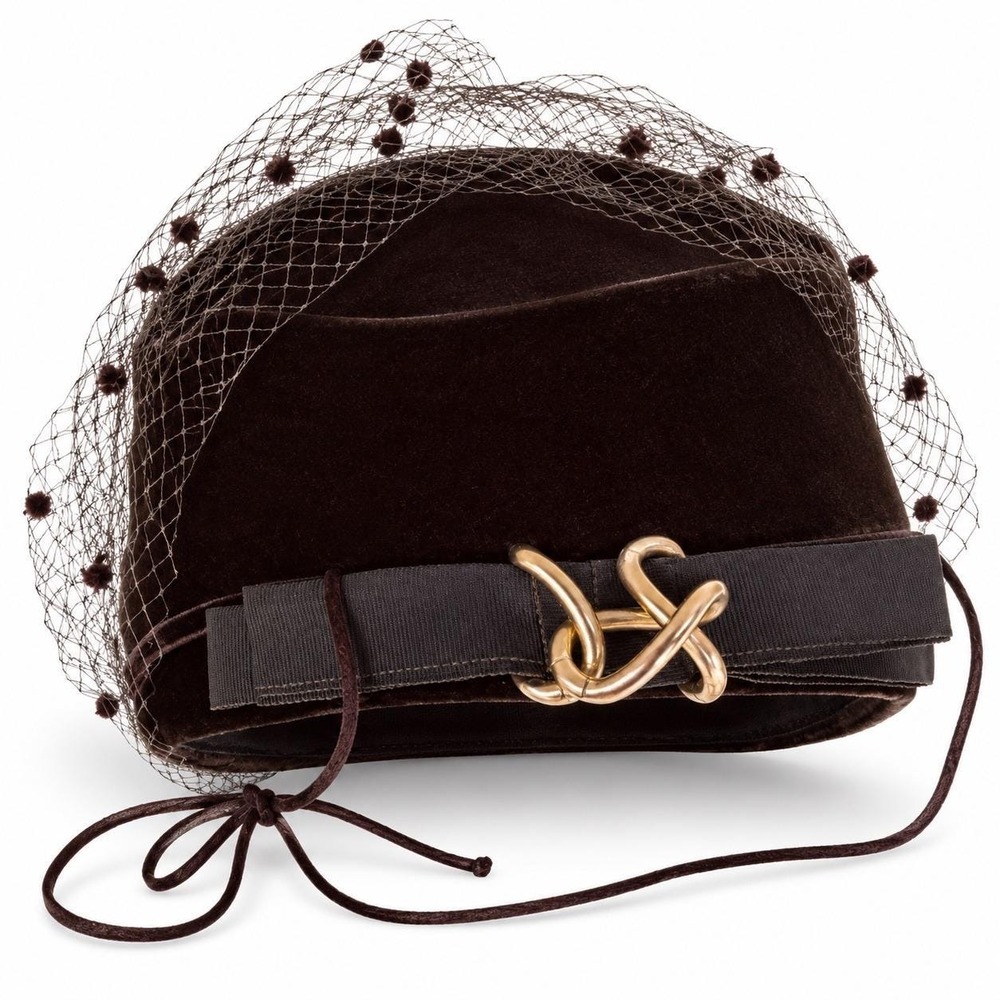 Vintage Pillbox Hat Velvet OS Brown Mid-Century Birdcage Veil Union Made